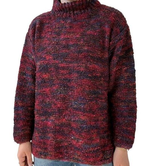 Vintage Peruvian Connection Hand Knit Rainbow 100% Wool Turtleneck Sweater Sz M - Picture 1 of 7